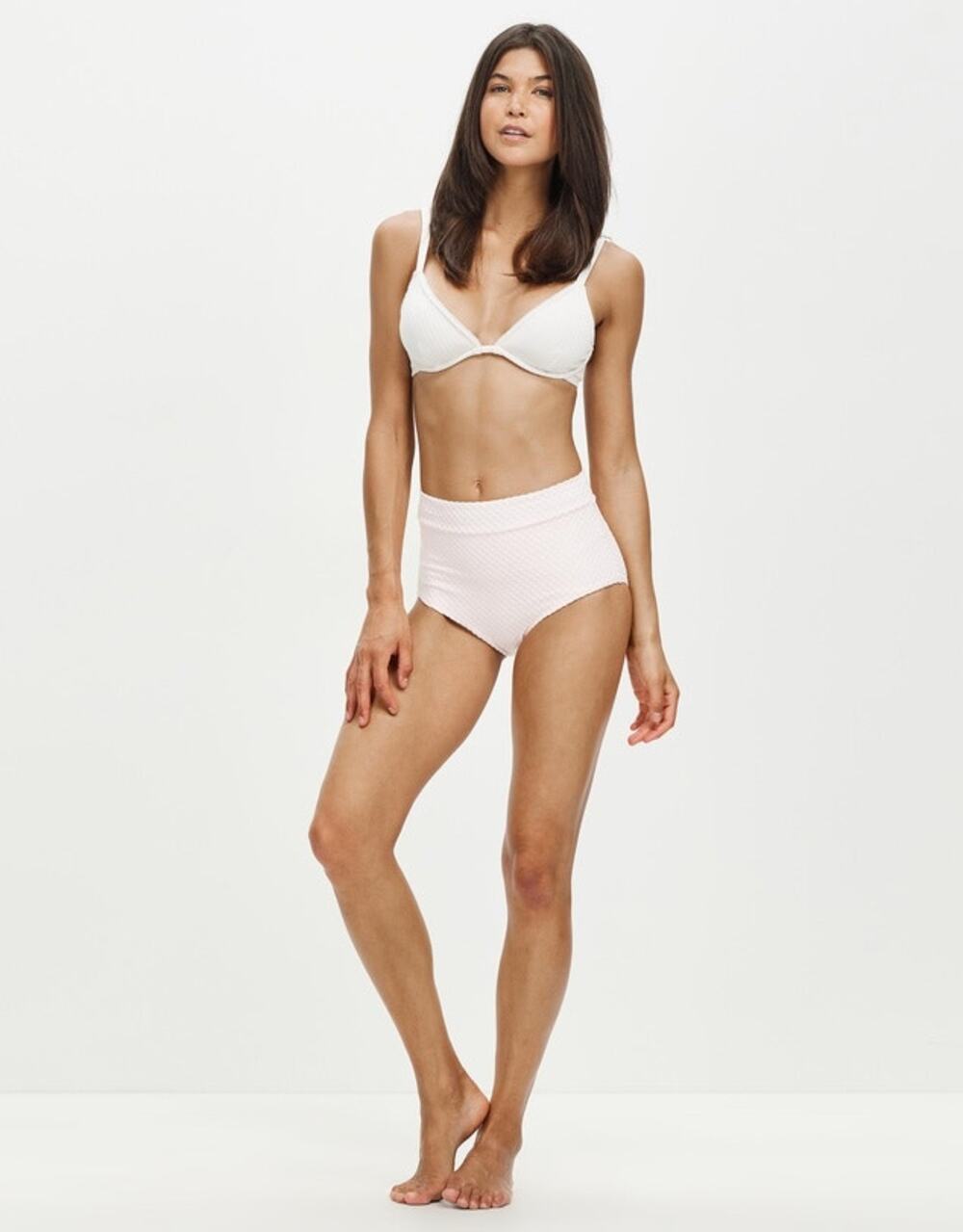 SEAFOLLY Riviera Primrose Baby Pink Textured High Waist Bikini BOTTOM ONLY US 4